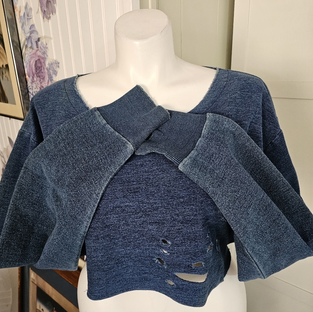 NWT Niyama Sol Chunky Sweatshirt XL Blue Cotton Cropped Pullover Oversized Top